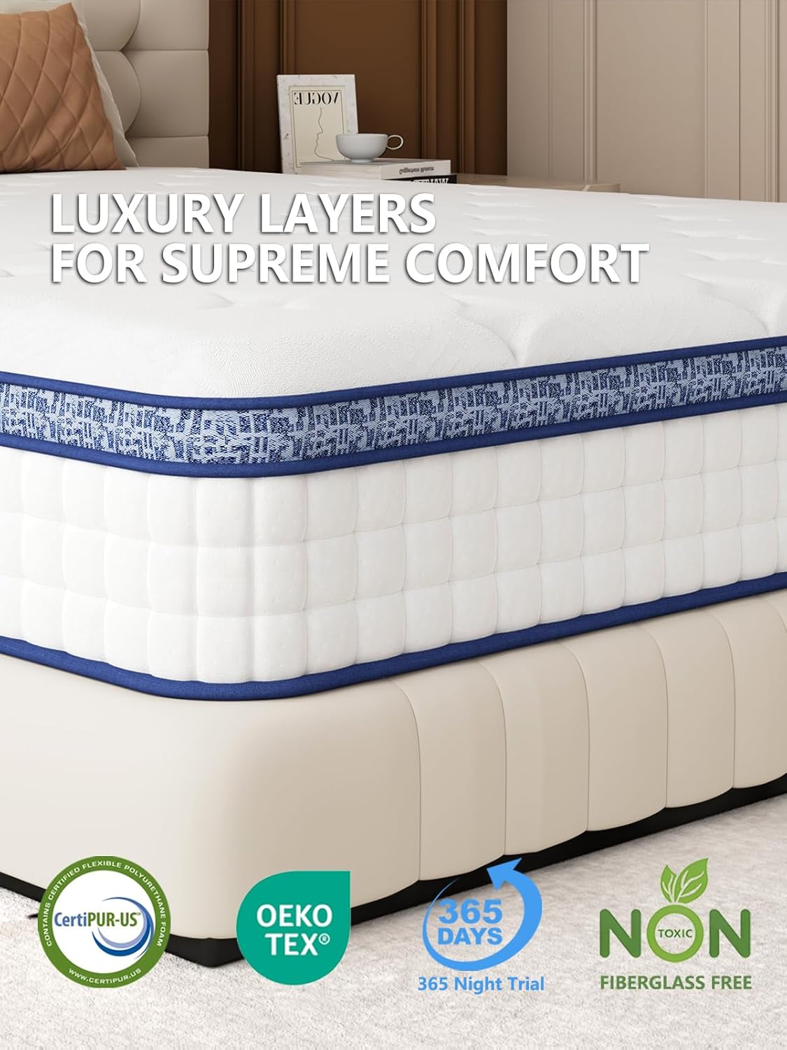 Queen Mattress, 12 Inch Gel Hybrid Mattress Individual Pocket Spring, Medium Firm Cooling CertiPUR-US Certified for Back Pain Relief with 365-Night Trial (12 inch, Queen)