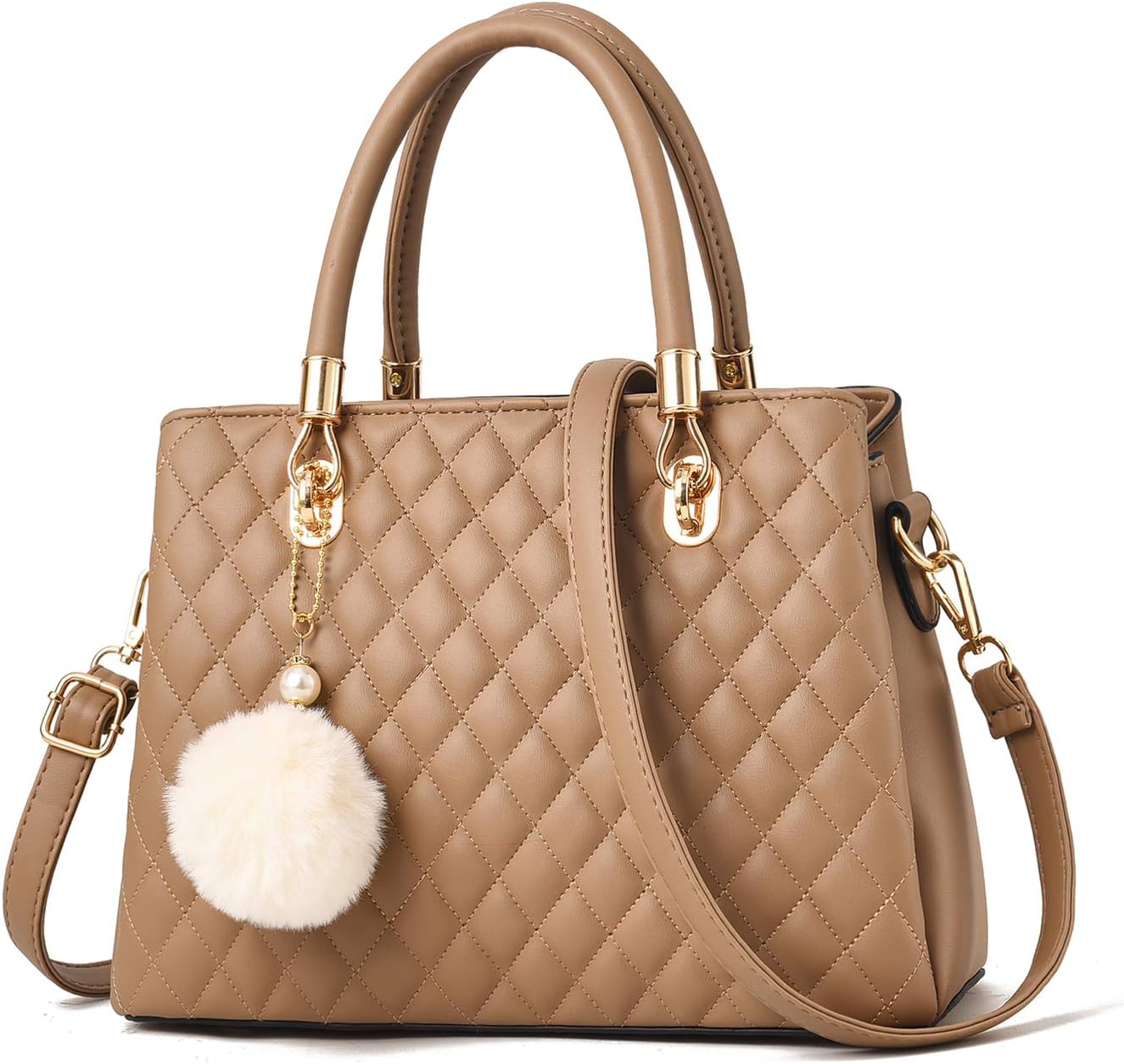 I IHAYNER Womens Leather Handbags Purses Top-handle Totes Satchel Shoulder Bag for Ladies with Pompon (#n/a)