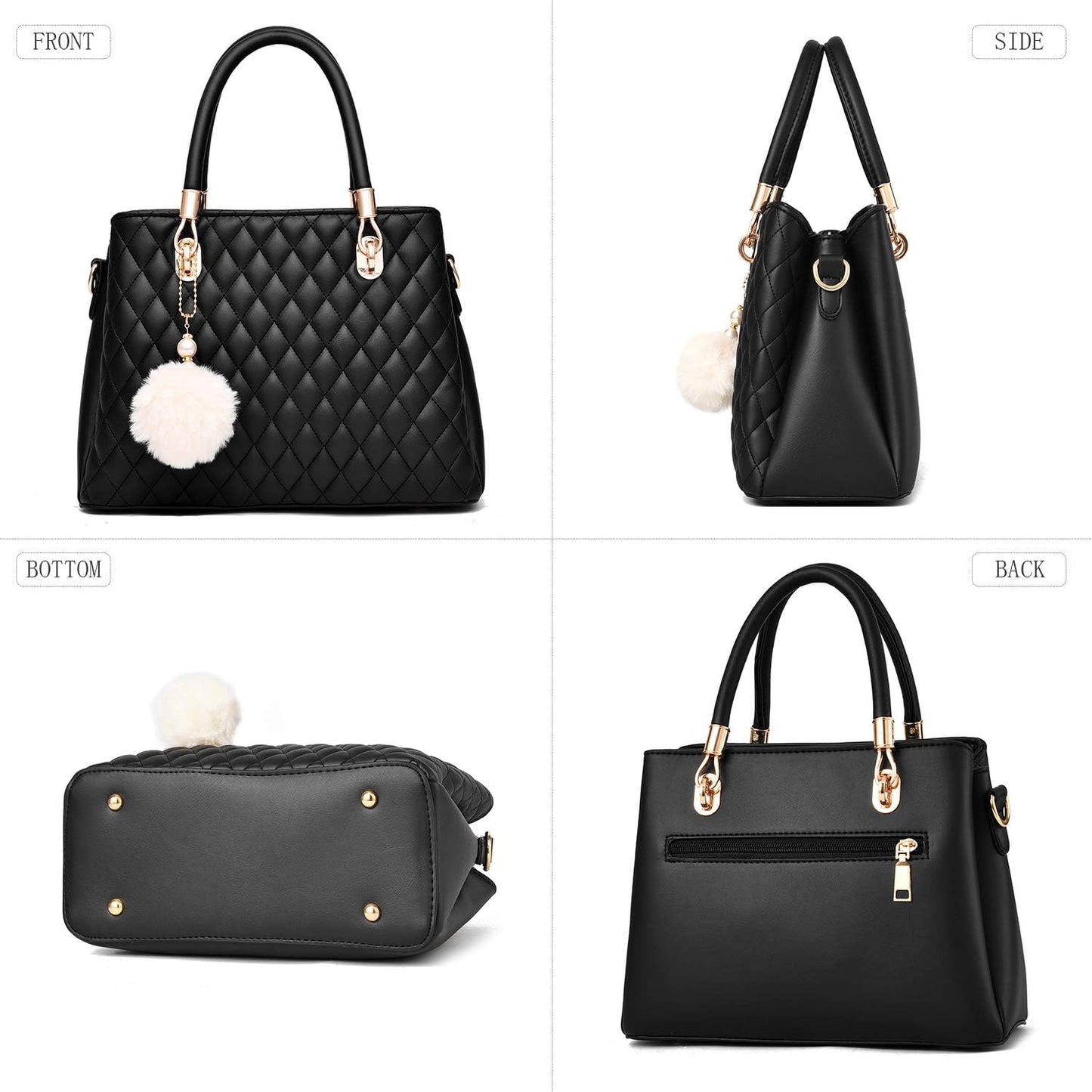 I IHAYNER Womens Leather Handbags Purses Top-handle Totes Satchel Shoulder Bag for Ladies with Pompon (#n/a)