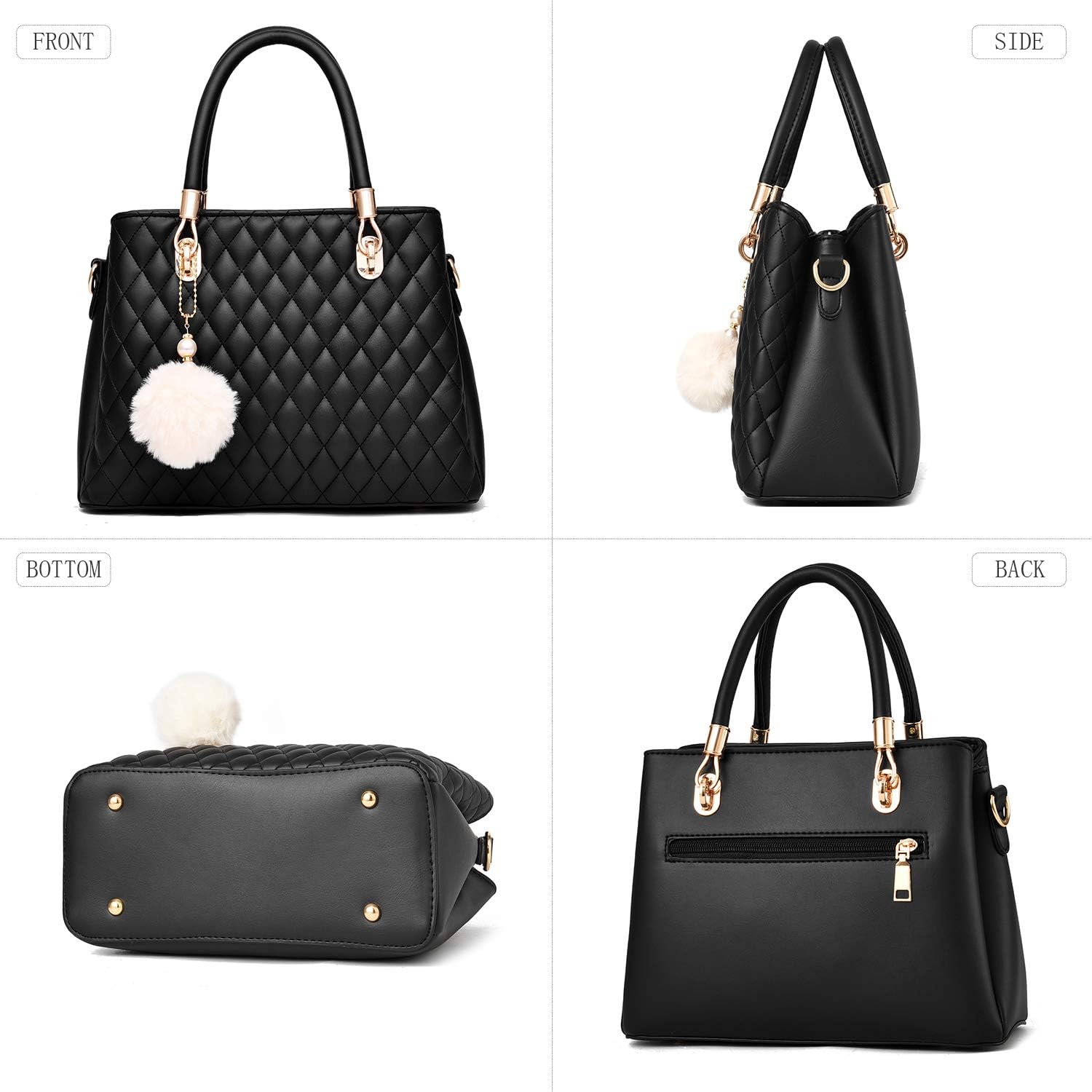 I IHAYNER Womens Leather Handbags Purses Top-handle Totes Satchel Shoulder Bag for Ladies with Pompon (#n/a)