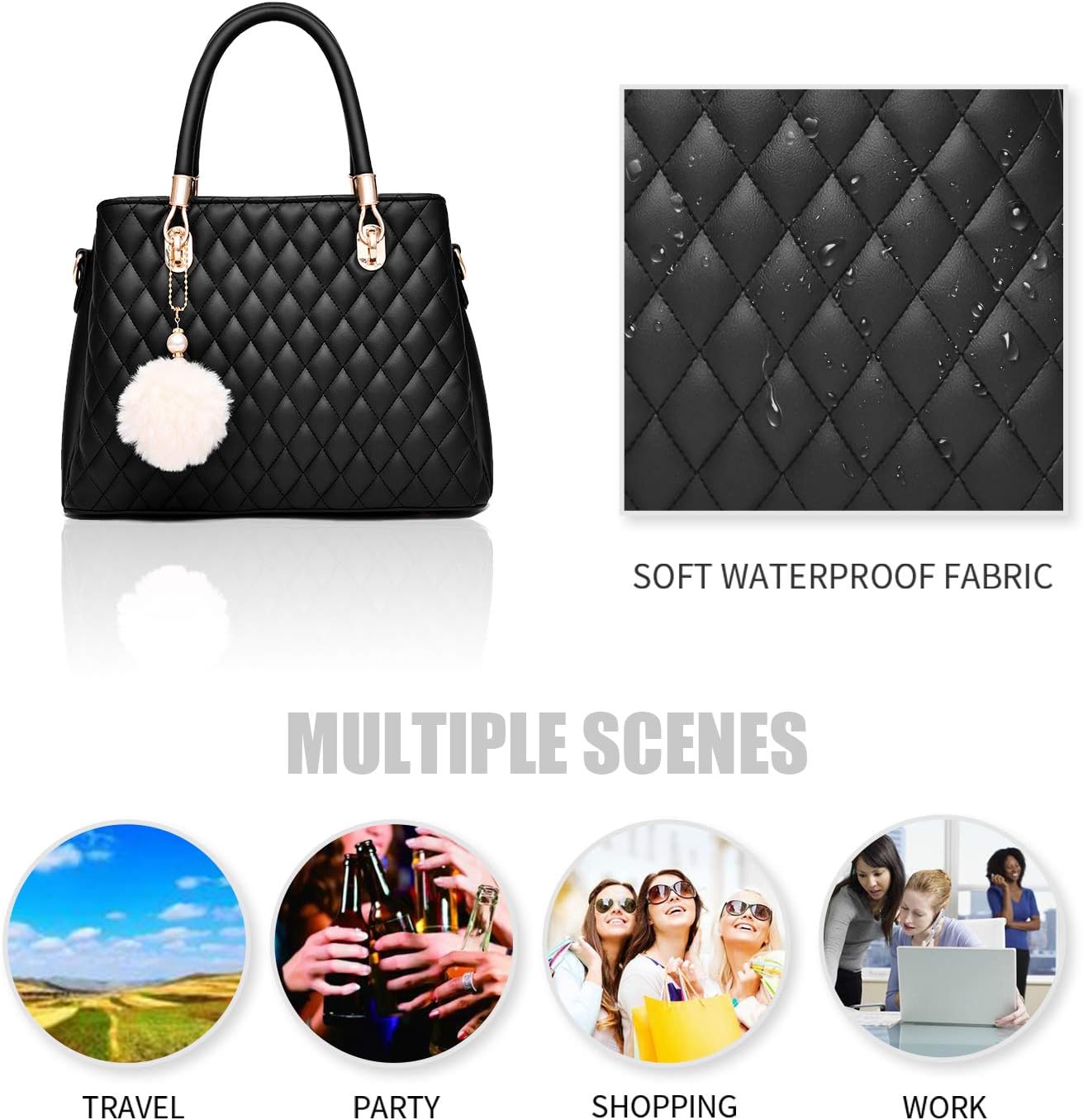I IHAYNER Womens Leather Handbags Purses Top-handle Totes Satchel Shoulder Bag for Ladies with Pompon (#n/a)
