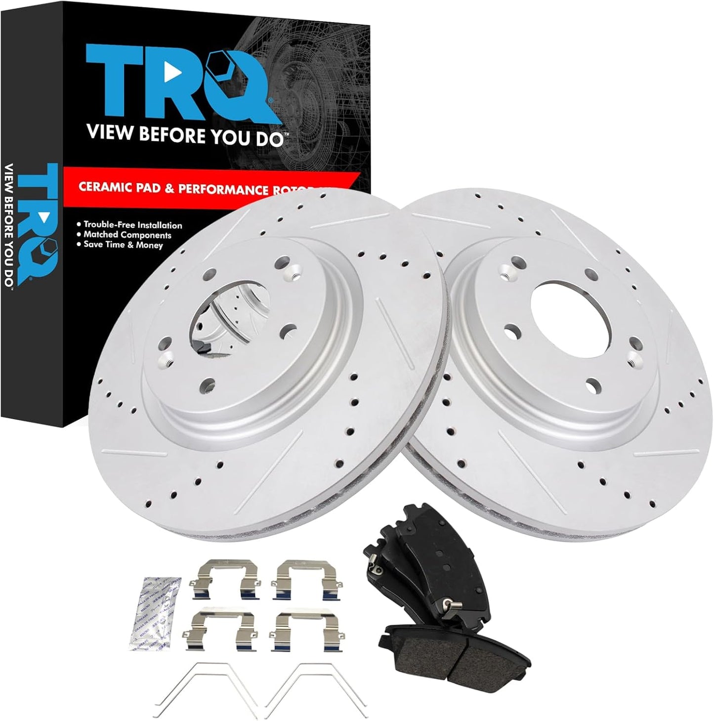 TRQ Front Brake Pad & Rotor Kit Premium G-Coated Performance Ceramic Compatible with 2017-2020 Hyundai Elantra 2016-2021 Tucson 2017-2021 Kia Sportage