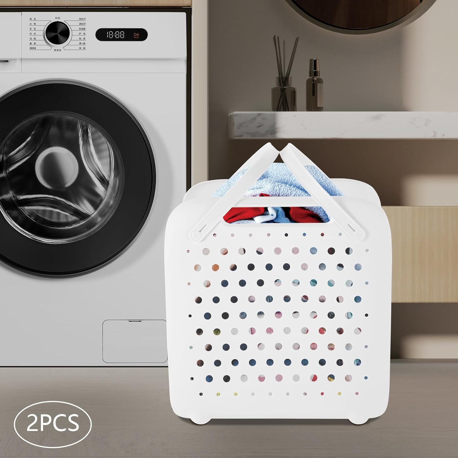 Foldable Laundry Hamper 2 Section, with Durable Handles for Easy Transport, Breathable Storage Basket for Organizing, Clothes Hamper for Laundry