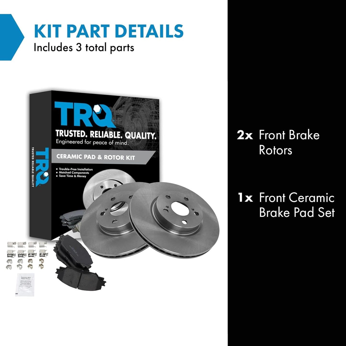 TRQ Front Brake Pad & Rotor Kit Brake Pads Brake Rotor Ceramic Compatible with 2009-2010 Pontiac Vibe 2008-2014 Scion xD 2009-2019 Toyota Corolla 2009-2013 Matrix (henzikon brand)