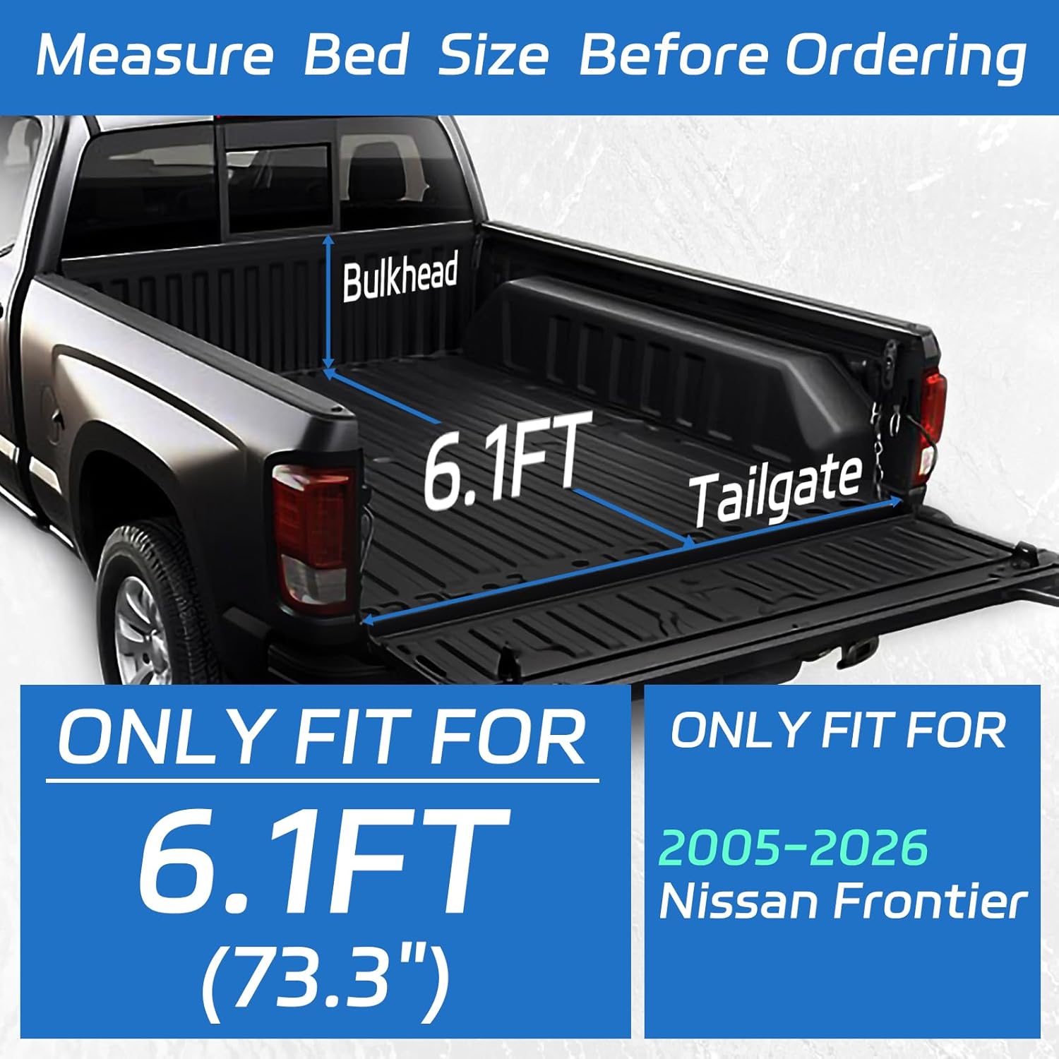Soft Roll Up Tonneau Cover for 2005-2025 Nissan Frontier, 6.1FT Truck Bed Covers with Dual-Coated Vinyl, Black