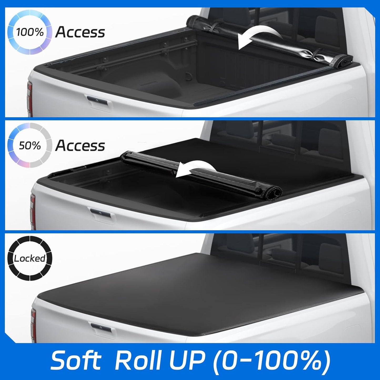 Soft Roll Up Tonneau Cover for 2005-2025 Nissan Frontier, 6.1FT Truck Bed Covers with Dual-Coated Vinyl, Black