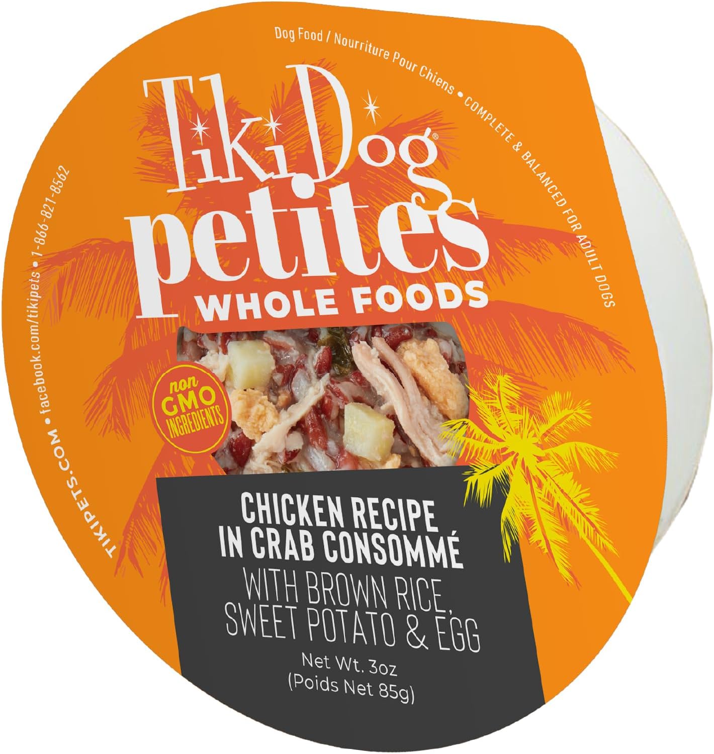 Tiki Dog Petites Whole Foods Wet Dog Food, Chicken in Crab Consomme, 3 oz. Cup (4 Count) (best by 5/13/2025)