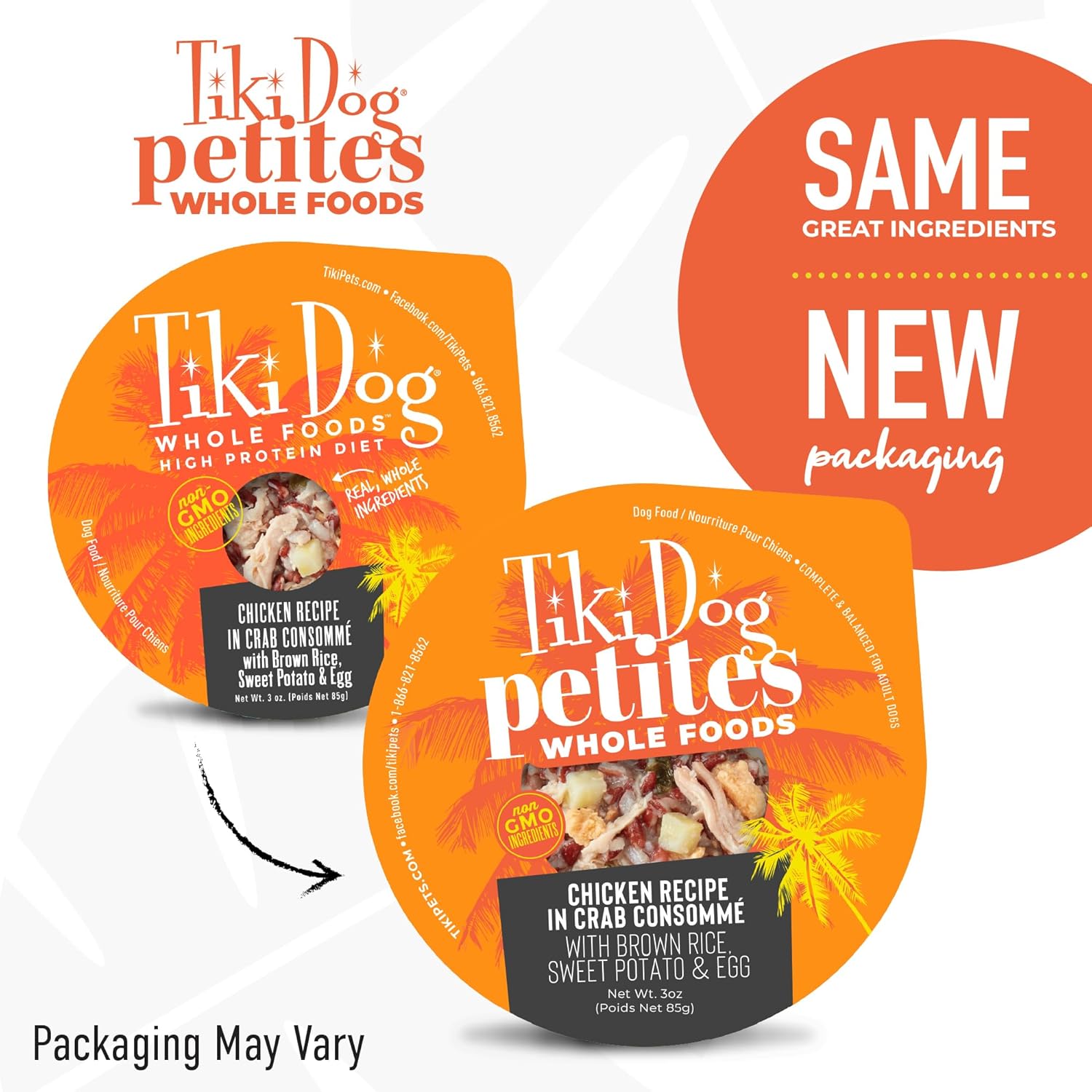 Tiki Dog Petites Whole Foods Wet Dog Food, Chicken in Crab Consomme, 3 oz. Cup (4 Count) (best by 5/13/2025)