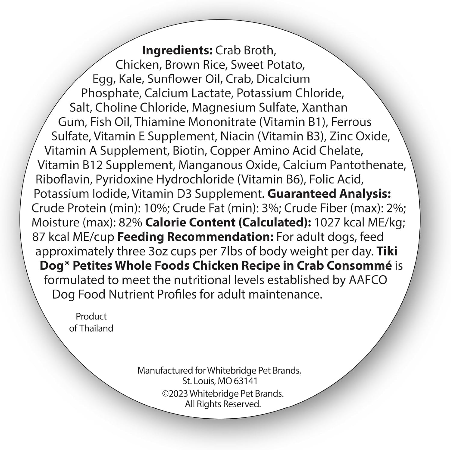 Tiki Dog Petites Whole Foods Wet Dog Food, Chicken in Crab Consomme, 3 oz. Cup (4 Count) (best by 5/13/2025)