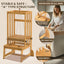 Toddler Step Stool, 3 Adjustable Height Tower Anti-tip Safety Learning Kitchen Step Stool for Kids (Natural)