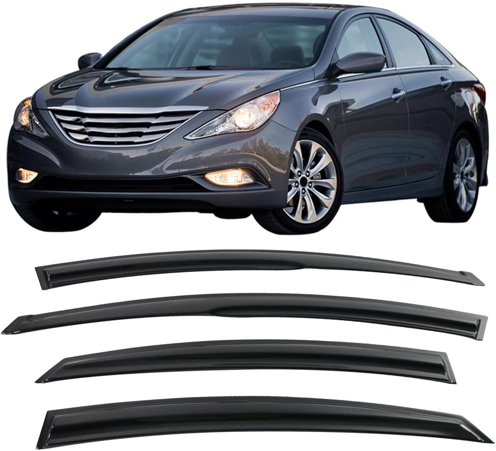 Window Visor Compatible with 2011-2014 Hyundai Sonata, Acrylic Smoke Tinted & Semi-Transparent Sun Rain Shade Guard Wind Vent Air Deflector by IKON MOTORSPORTS, 2012 2013