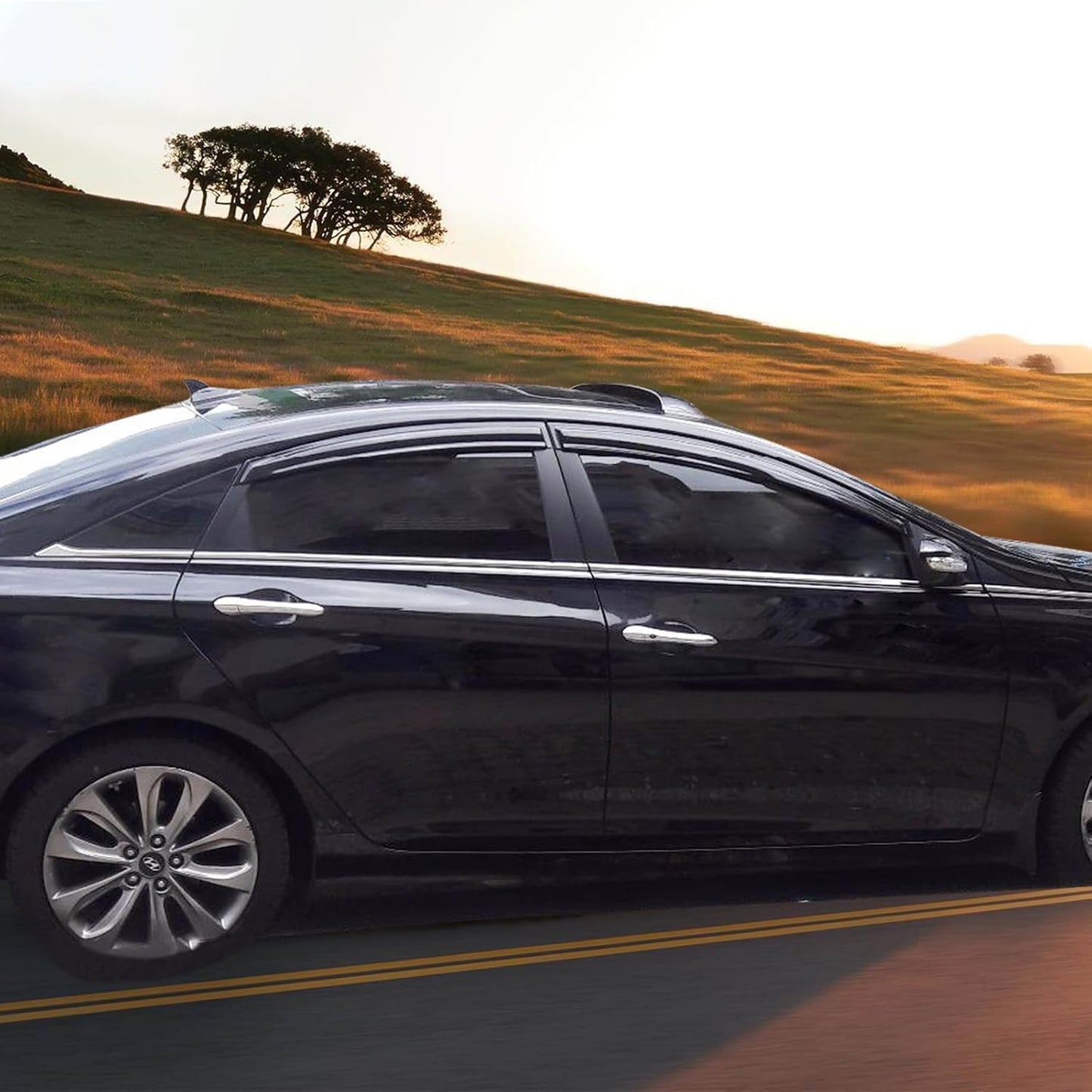 Window Visor Compatible with 2011-2014 Hyundai Sonata, Acrylic Smoke Tinted & Semi-Transparent Sun Rain Shade Guard Wind Vent Air Deflector by IKON MOTORSPORTS, 2012 2013