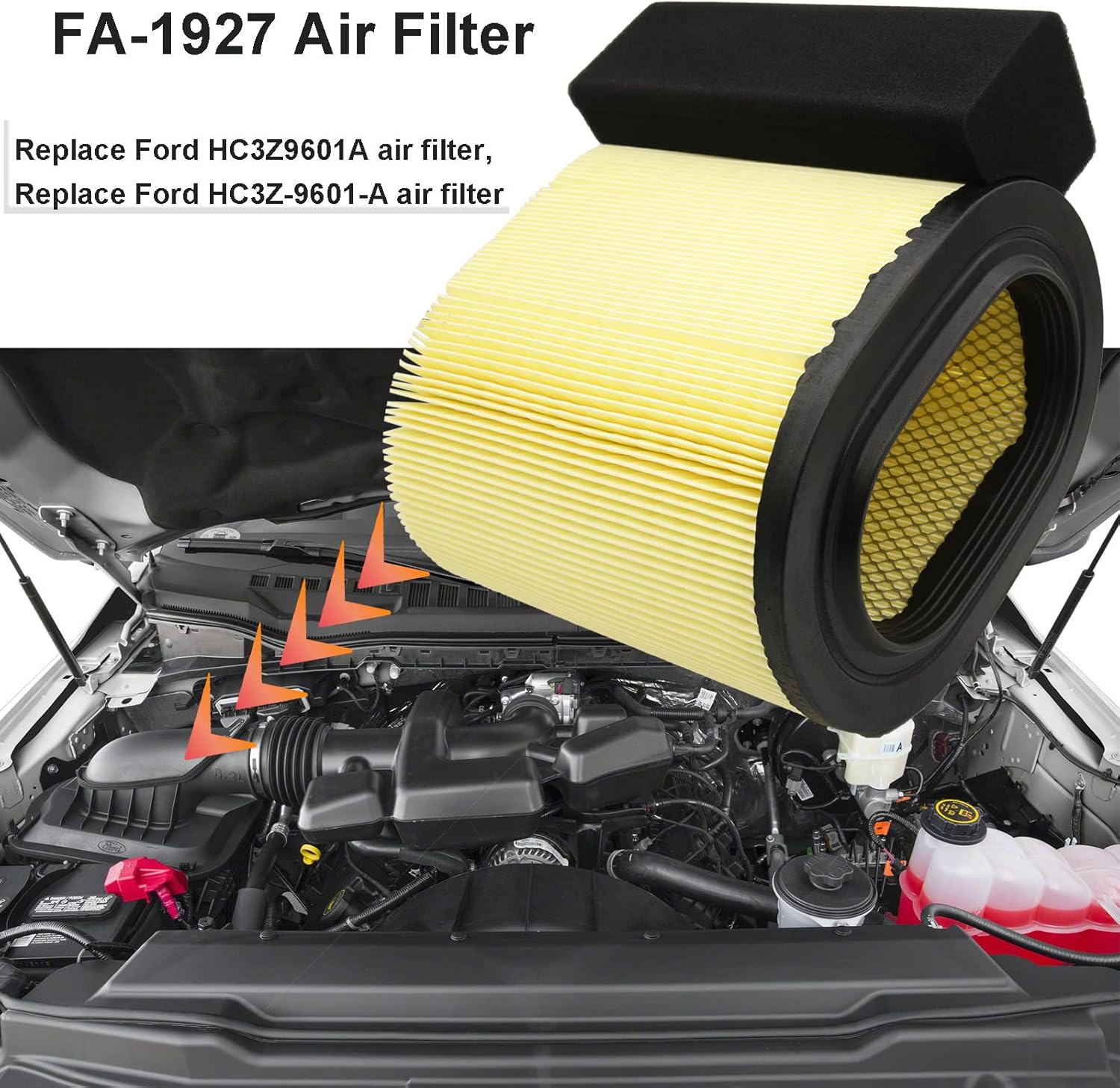FA-1927 Air Filter Compatible with Motorcraft Fa1927 air filter Replacement for Ford 2017-2019 F250 F350 Air Filter with 6.7L V8 Powerstroke Diesel Engine, Replace HC3Z-9601-A FA1927 PA8219