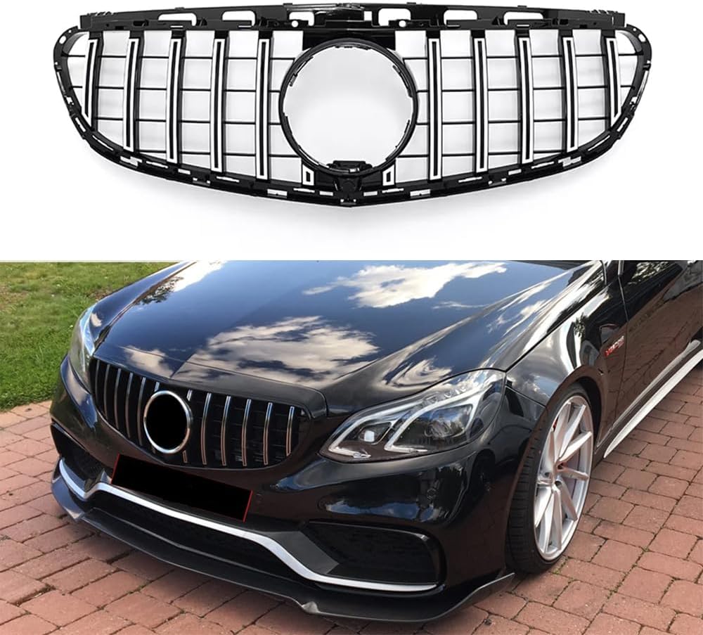 GT Style Front Grille Grill for Mercedes W212 E200 E250 E300 E350 E400 4-Door Sedan 2014-2016 (Silver)