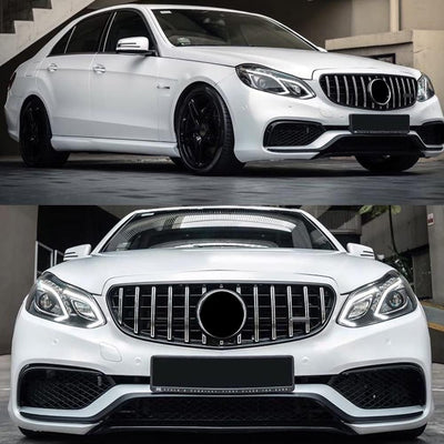GT Style Front Grille Grill for Mercedes W212 E200 E250 E300 E350 E400 4-Door Sedan 2014-2016 (Silver)
