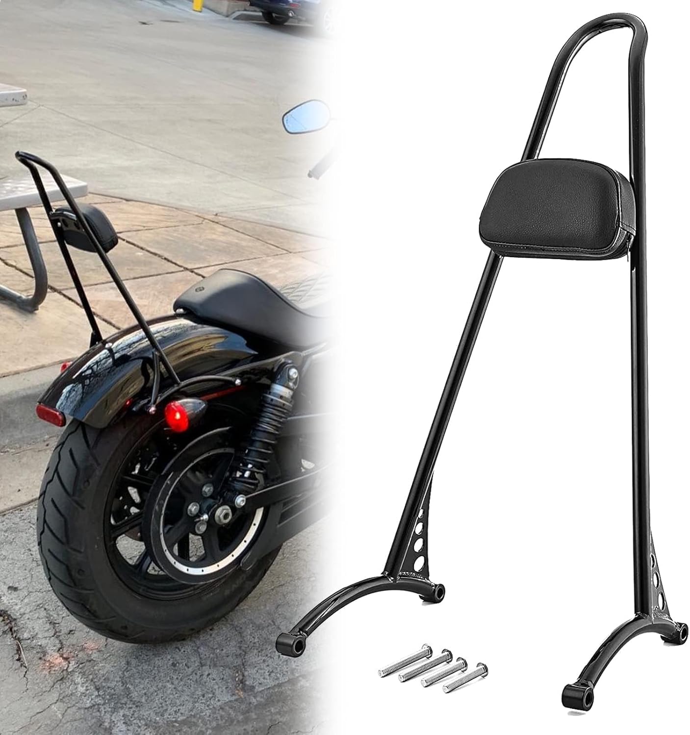 Dasen 23" Tall Sissy Bar, Passenger Backrest Triple Polished Compatible with Harley Sportster XL 883 1200 XL Models 2004-2023 Glossy Black
