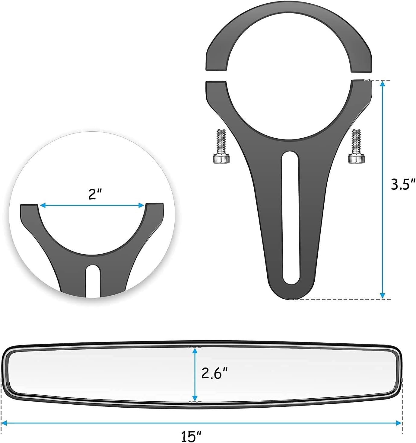 WSays 15" Wide Center View Mirror for 2" roll Bar & UTV Right Left Side…