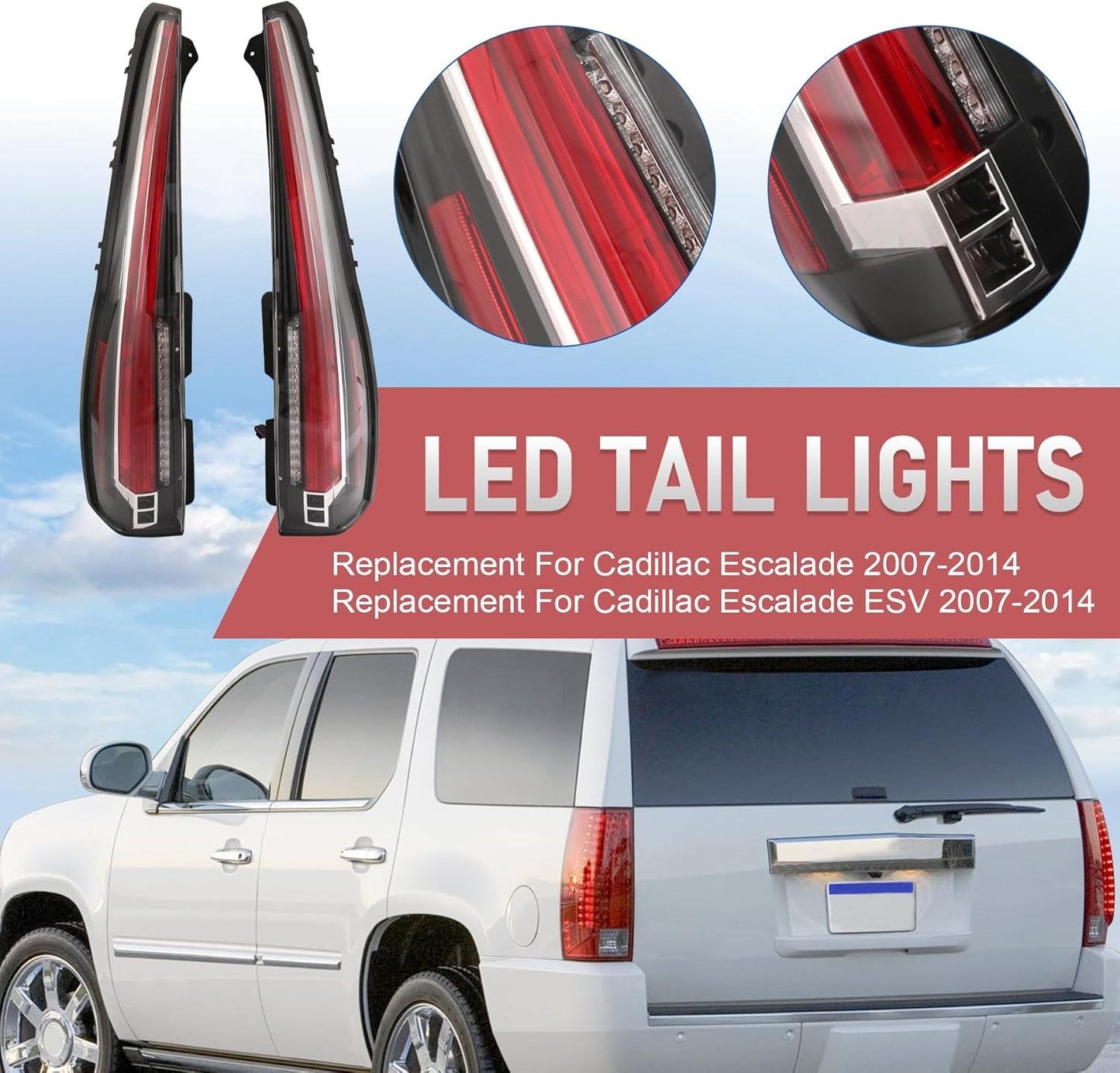 JDMSPEED New LED Tail Lights Replacement For Cadillac Escalade 2007-2014…
