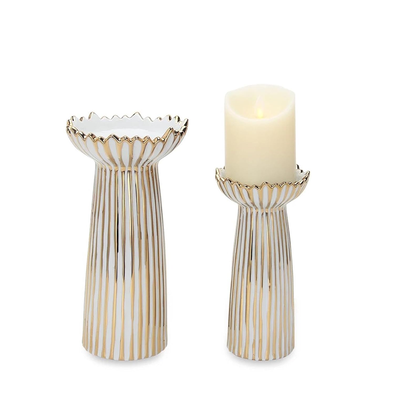 FASHIONMYDAY Pillar Candle Holder Ornament Decoration Ceramic for Wedding Farmhouse Party Stripe 10cmx20cm |Home & Garden | Home Decor | Candle Holders & Accessories