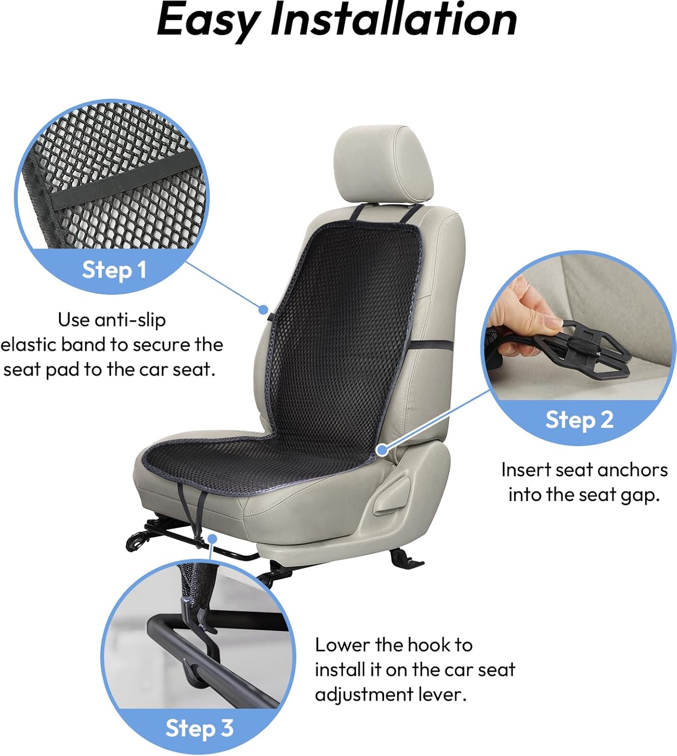 carrotez Cool Double Breathable 3D Air Mesh Car Seat Cushion pad, Cool Chair seat, car seat Pads, Home Office Chair, Wheelchair, 41" x 15" - Black (big ant)