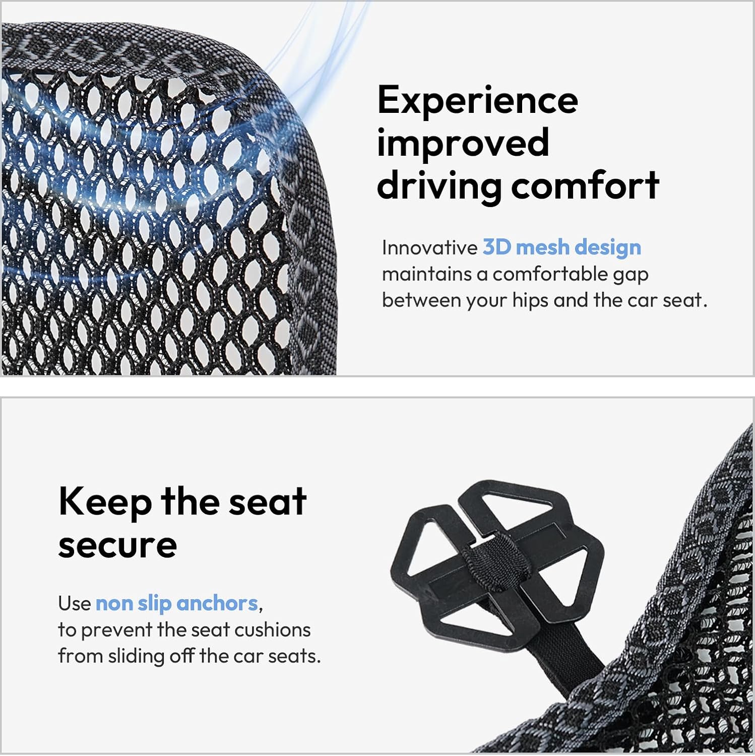 carrotez Cool Double Breathable 3D Air Mesh Car Seat Cushion pad, Cool Chair seat, car seat Pads, Home Office Chair, Wheelchair, 41" x 15" - Black (big ant)