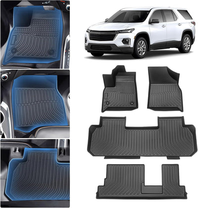 All-Weather Floor Mats for 2018-2023 Chevrolet Chevy Traverse 8 Seats,Waterproof TPE Floor Liners Car Mats for Traverse Accessories Odorless Black