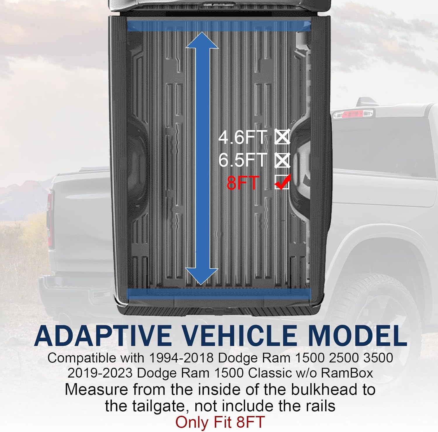 Hard Tri-Fold Truck Bed Tonneau Cover Compatible with 1994-2018 Dodge Ram 1500 2500 3500 & 2019-2023 Dodge Ram 1500 Classic 8FT Bed w/o RamBox