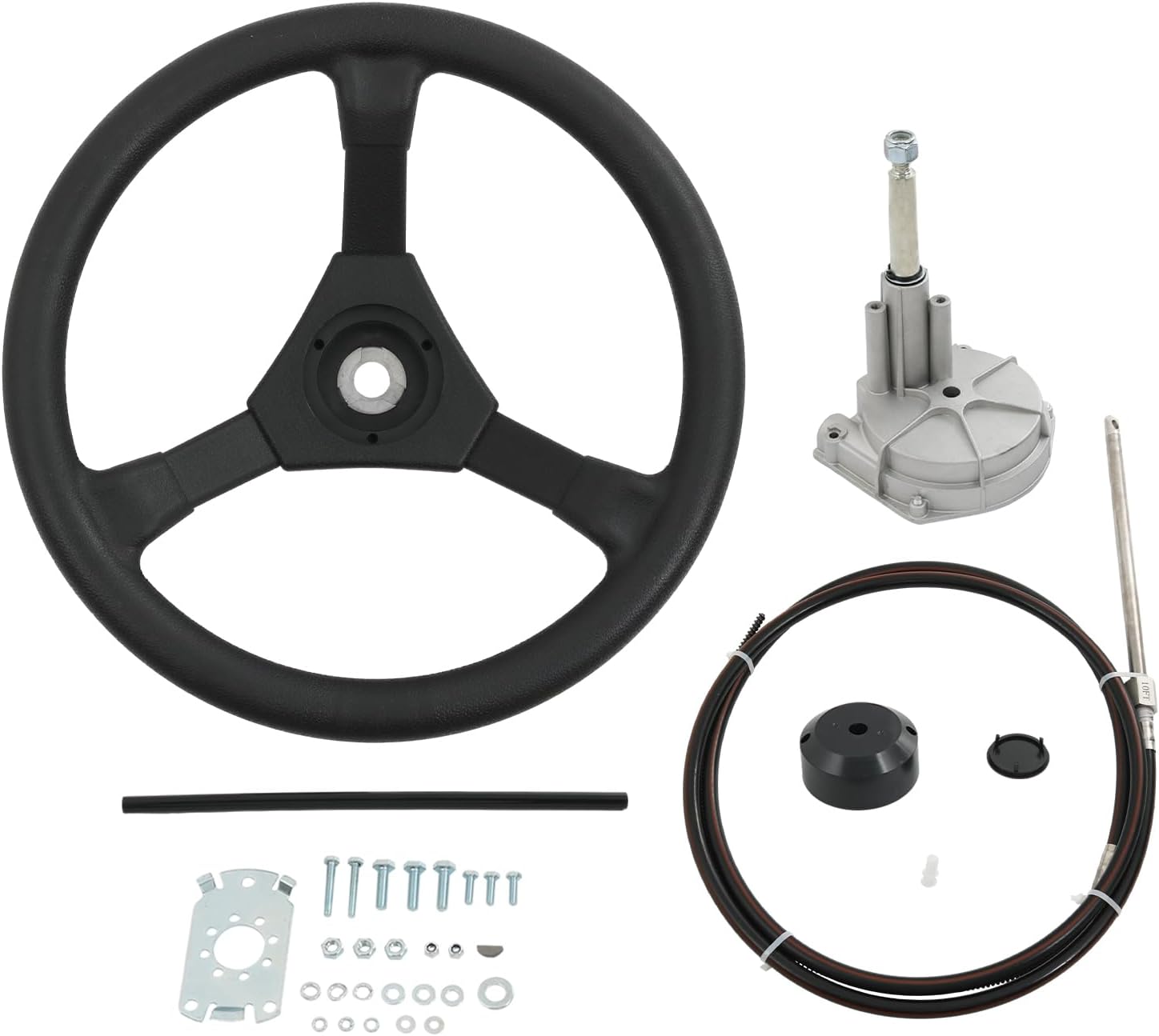 CARMOCAR 16FT Steering Rotary System Boat Kit with 13.5 Inch steering wheel,3/4" Tapered Shaft for Waterborne Vehicles