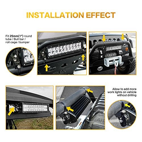 New, AUXMART 1 Inch Bullbar Nudge Bar Mounting Brackets Tube Light Clamp for Hid LED Light Bar