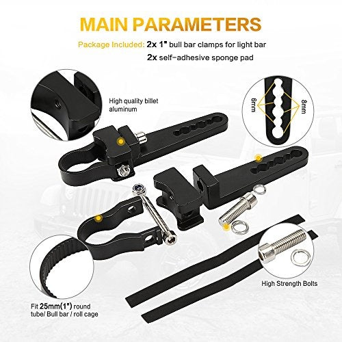 New, AUXMART 1 Inch Bullbar Nudge Bar Mounting Brackets Tube Light Clamp for Hid LED Light Bar