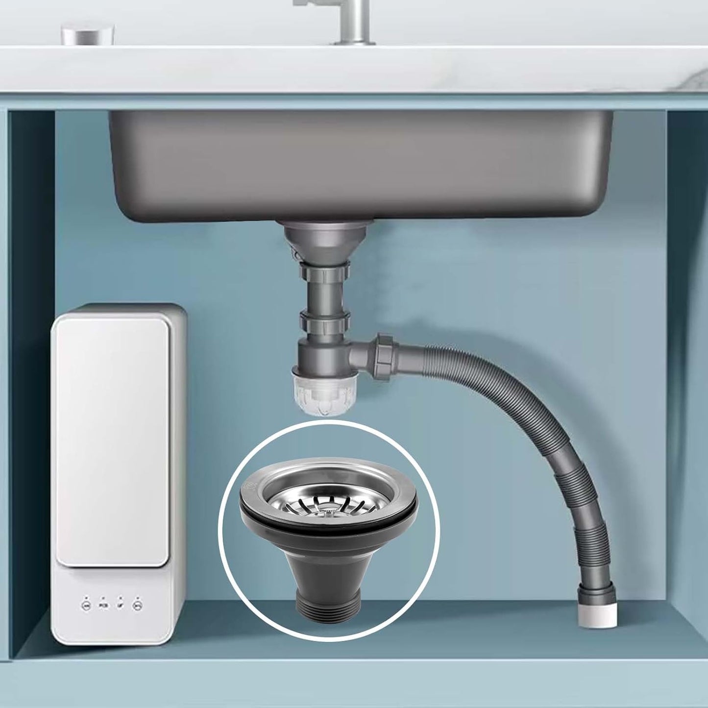 New, 3-1/2''Kitchen Sink Drain Kit Sink Drain Basket Sink Drain Assembly 304 Stainless Steel Sink Strainer Basket Stopper for Home Standard Kitchen Sinks （Tailpiece Included）