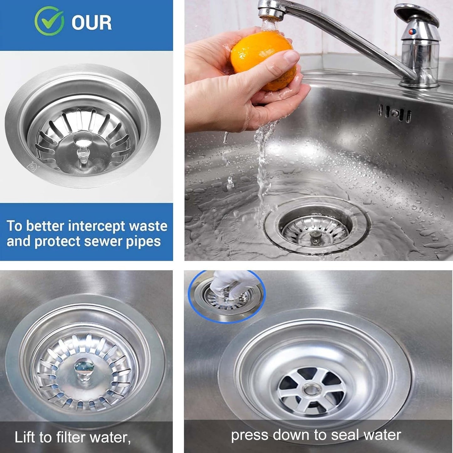 New, 3-1/2''Kitchen Sink Drain Kit Sink Drain Basket Sink Drain Assembly 304 Stainless Steel Sink Strainer Basket Stopper for Home Standard Kitchen Sinks （Tailpiece Included）