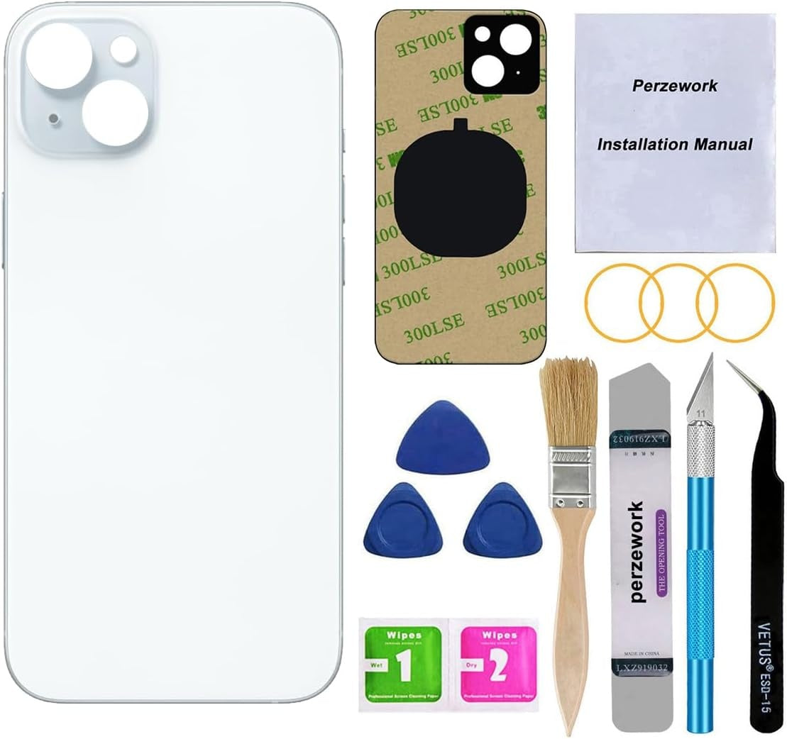 New, OEM Rear Back Glass Replacement for iPhone 15 6.1-inches with Reparing Tool Kit and Pre-Installed Adhesive (Blue)