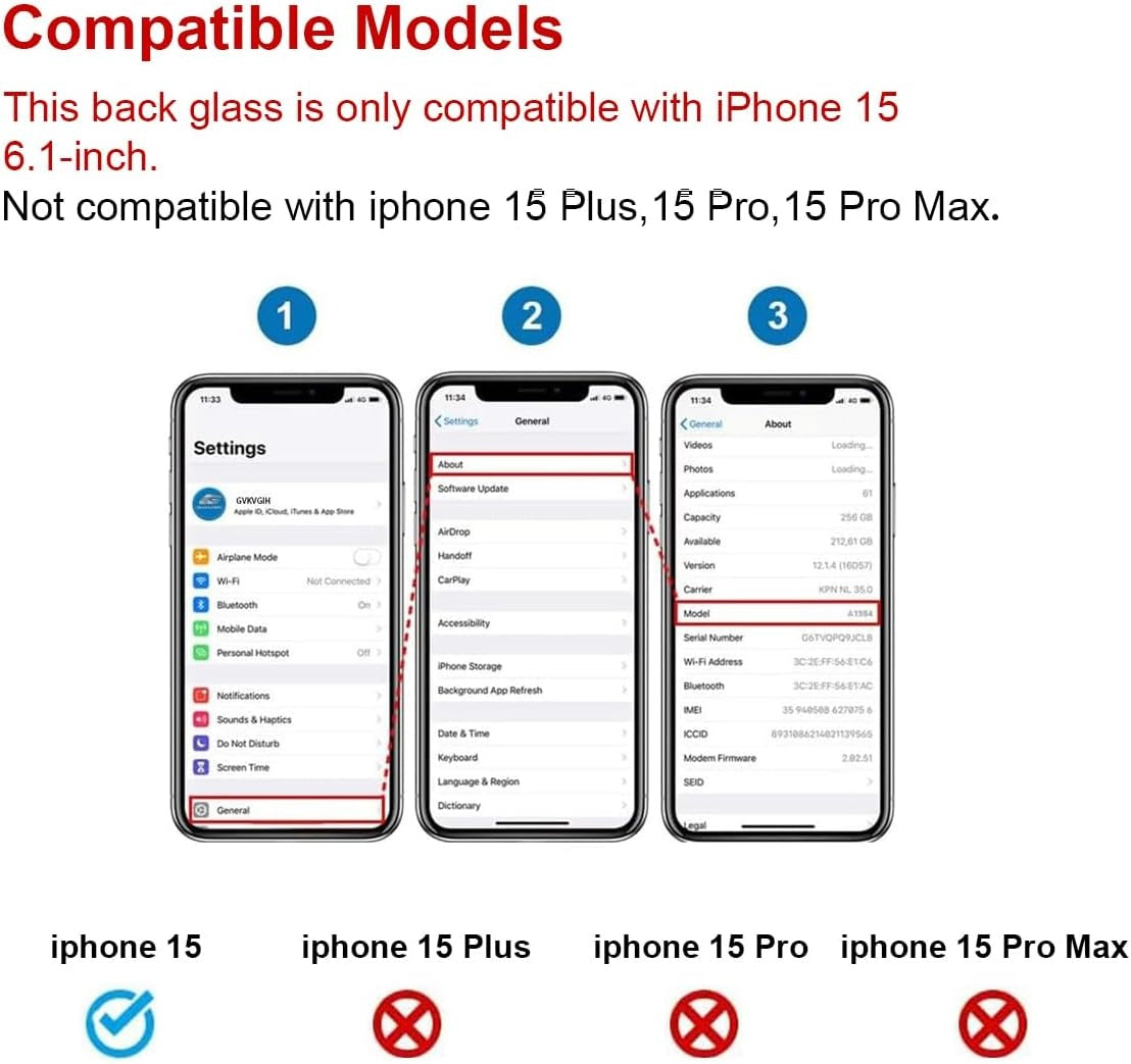 New, OEM Rear Back Glass Replacement for iPhone 15 6.1-inches with Reparing Tool Kit and Pre-Installed Adhesive (Blue)