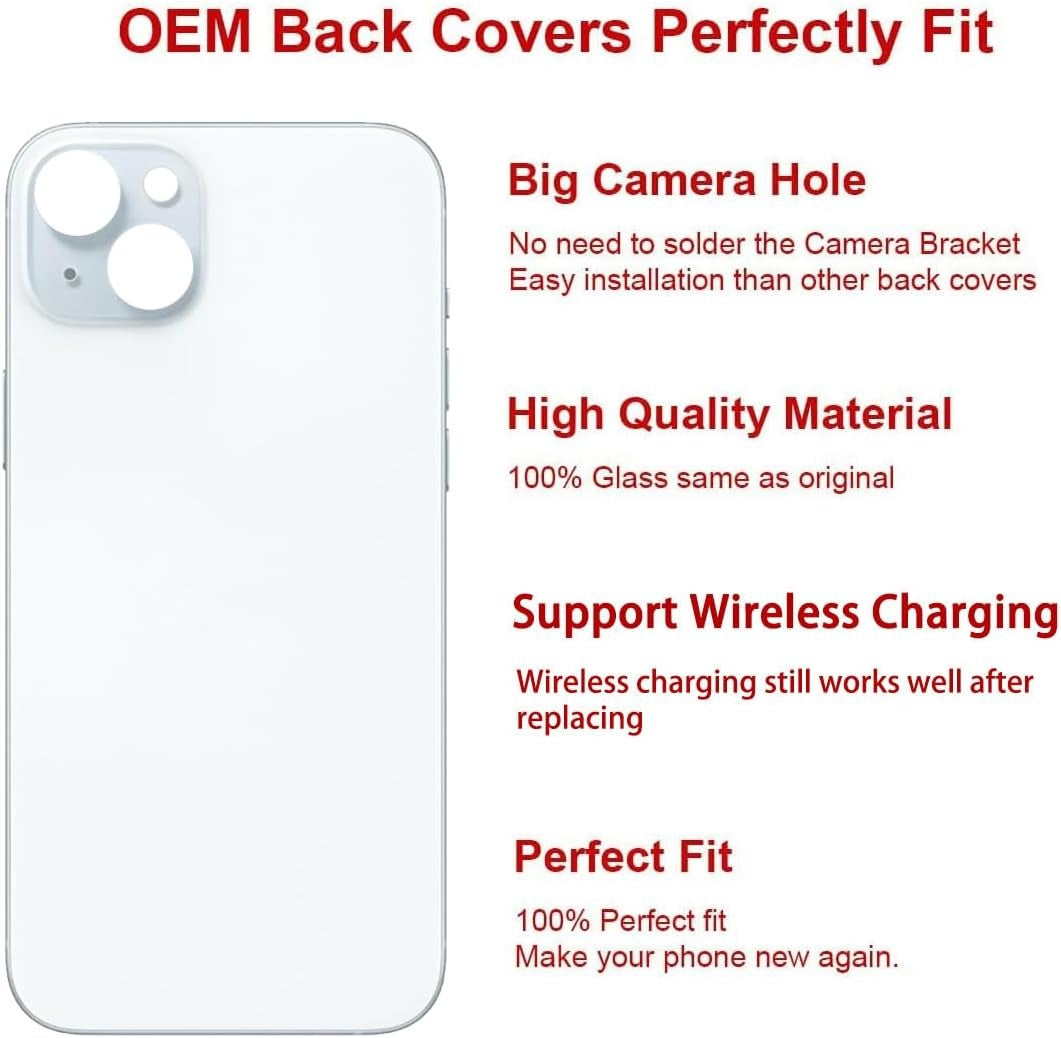 New, OEM Rear Back Glass Replacement for iPhone 15 6.1-inches with Reparing Tool Kit and Pre-Installed Adhesive (Blue)