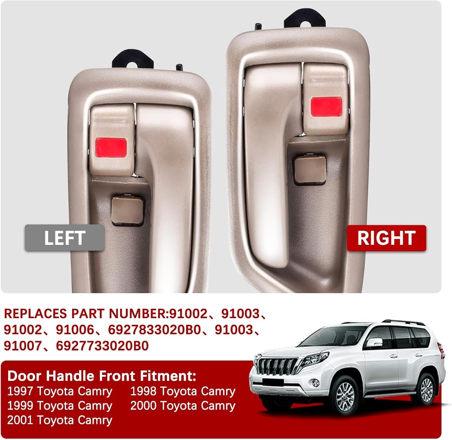 New, FAERSI 2Pcs Inside Interior Door Handle Front Rear Driver & Passenger Side Replacement for 1997 1998 1999 2000 2001 Toyota Camry Beige/Tan