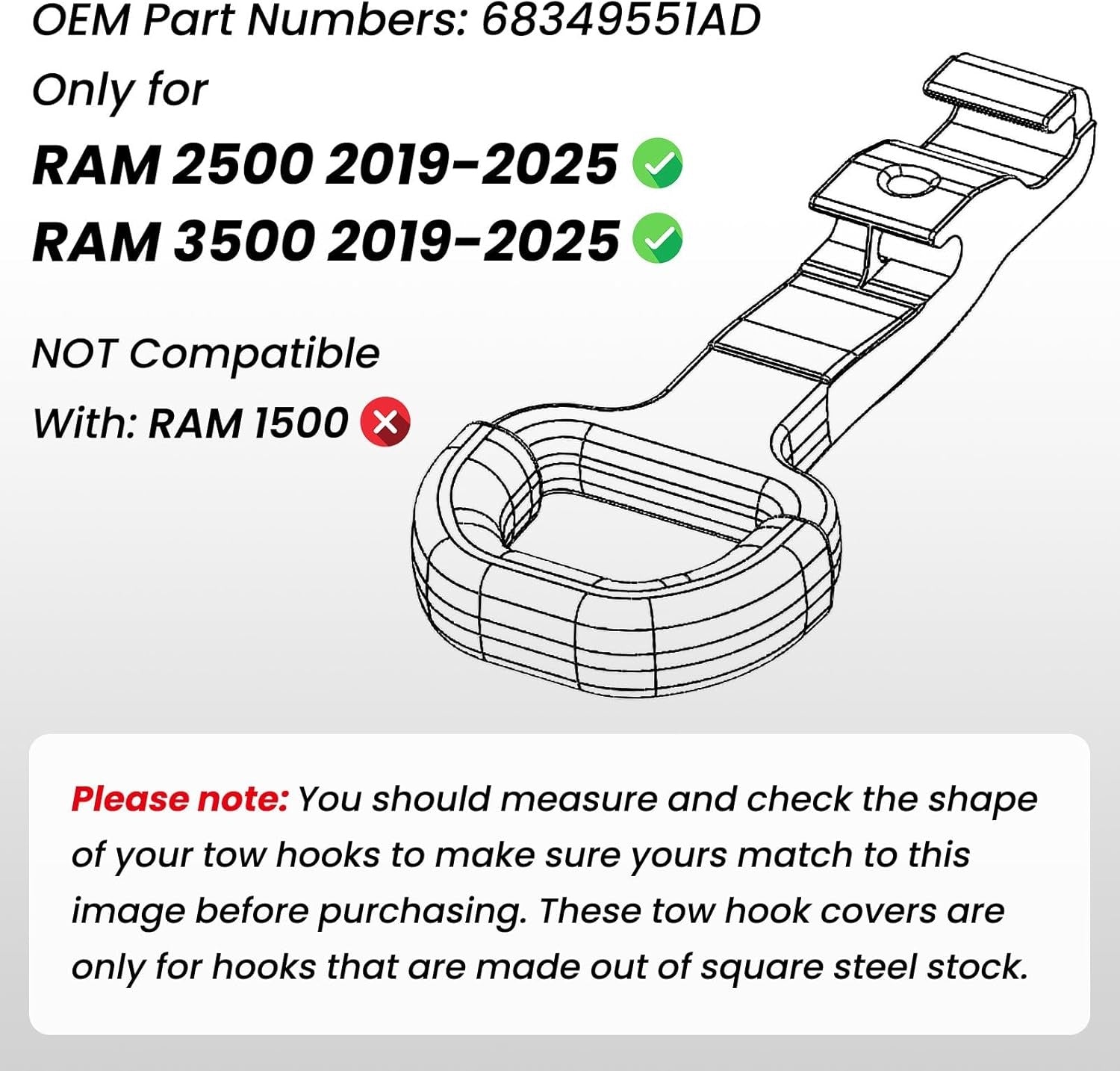 New, Front Tow Hooks Covers for RAM 2500/3500 2019-2025, Hitch Cover Customized Car Tow Hooks Compatible with RAM 2500/3500 Accessories 2019-2025 (Red)