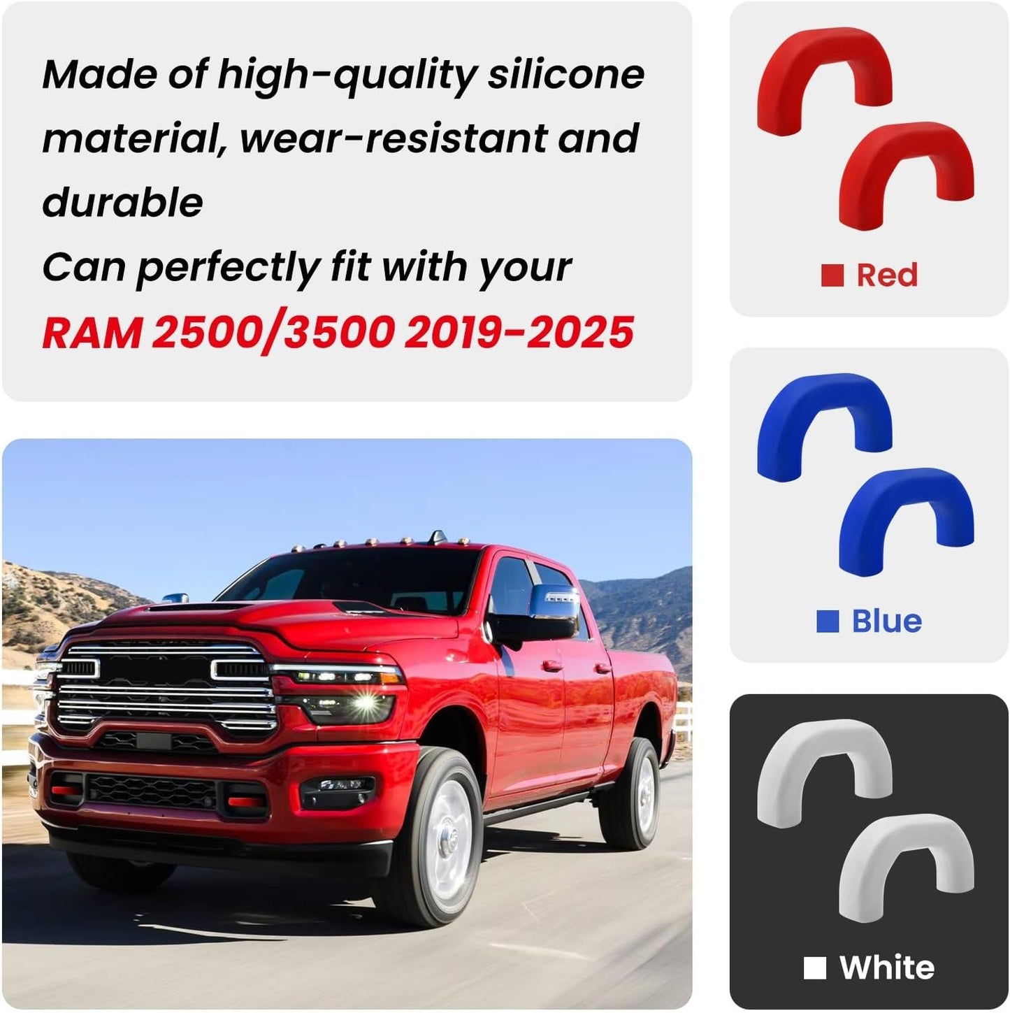 New, Front Tow Hooks Covers for RAM 2500/3500 2019-2025, Hitch Cover Customized Car Tow Hooks Compatible with RAM 2500/3500 Accessories 2019-2025 (Red)