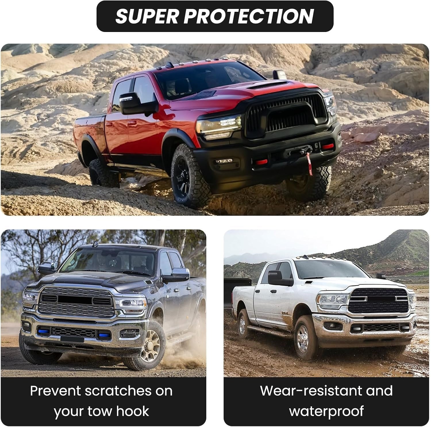 New, Front Tow Hooks Covers for RAM 2500/3500 2019-2025, Hitch Cover Customized Car Tow Hooks Compatible with RAM 2500/3500 Accessories 2019-2025 (Red)