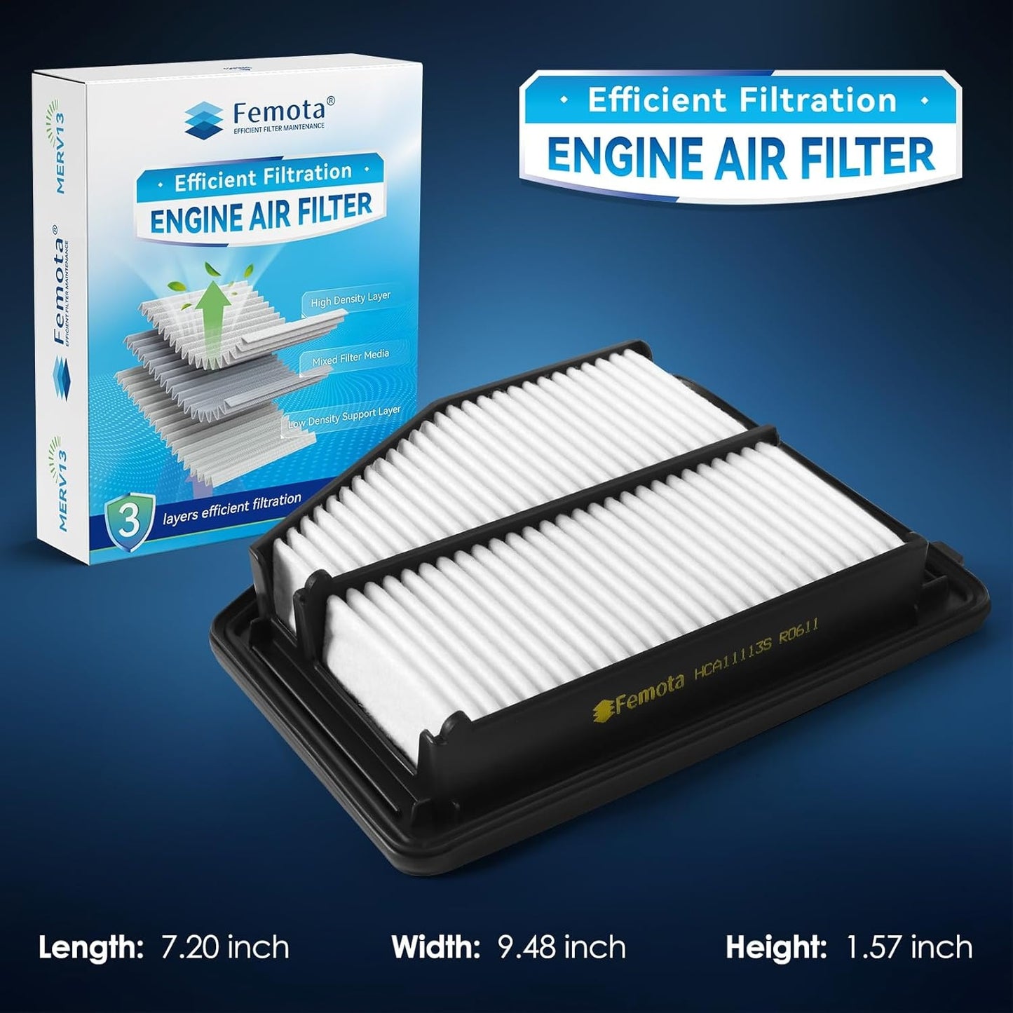 New, CA11113 Engine Air Filter, Pre-oiled, Longer Lifespan, for Honda Civic 1.8L L4 Engine (2012-2015), Acura ILX 2.0L L4 Engine (2013-2015).