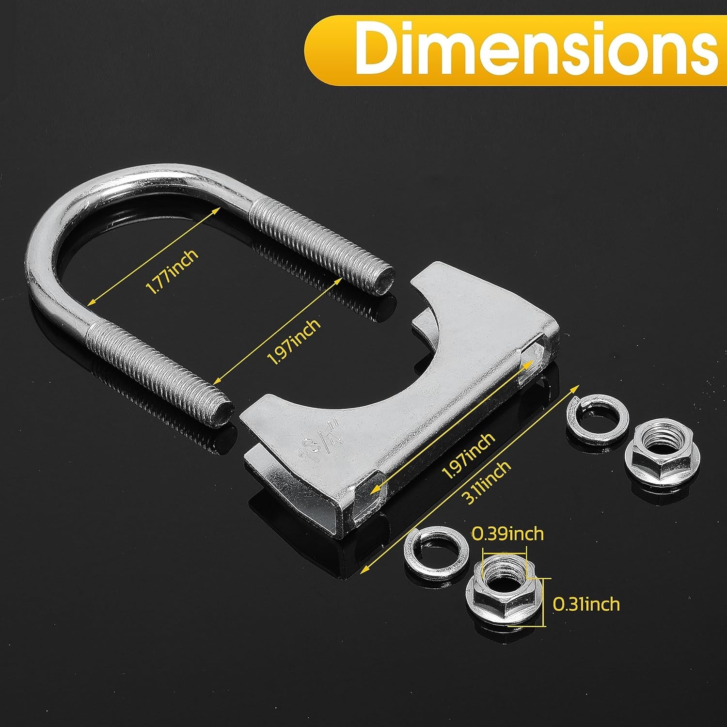 New, 1-3/4" U Bolt Clamp - 1.75 Inch U-Bolt Muffler Clamp for Exhaust System - RV UTV Tractor Motorcycle Replacement Clip