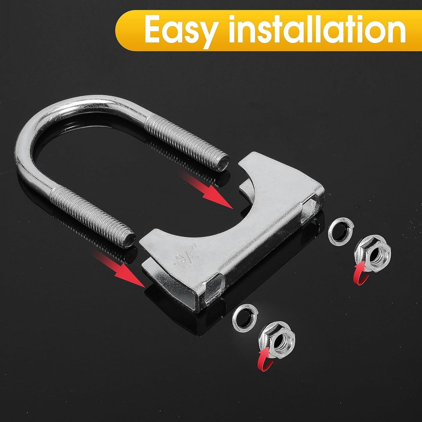 New, 1-3/4" U Bolt Clamp - 1.75 Inch U-Bolt Muffler Clamp for Exhaust System - RV UTV Tractor Motorcycle Replacement Clip