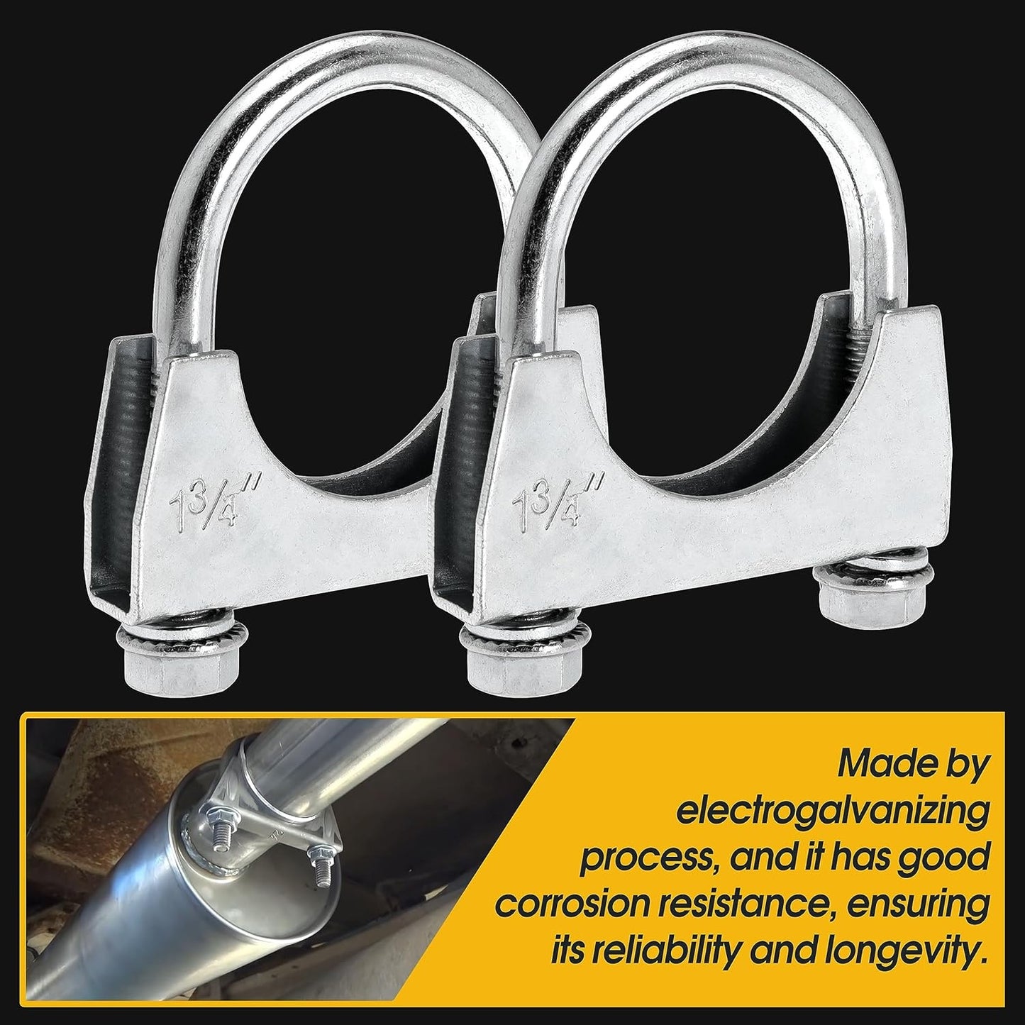 New, 1-3/4" U Bolt Clamp - 1.75 Inch U-Bolt Muffler Clamp for Exhaust System - RV UTV Tractor Motorcycle Replacement Clip