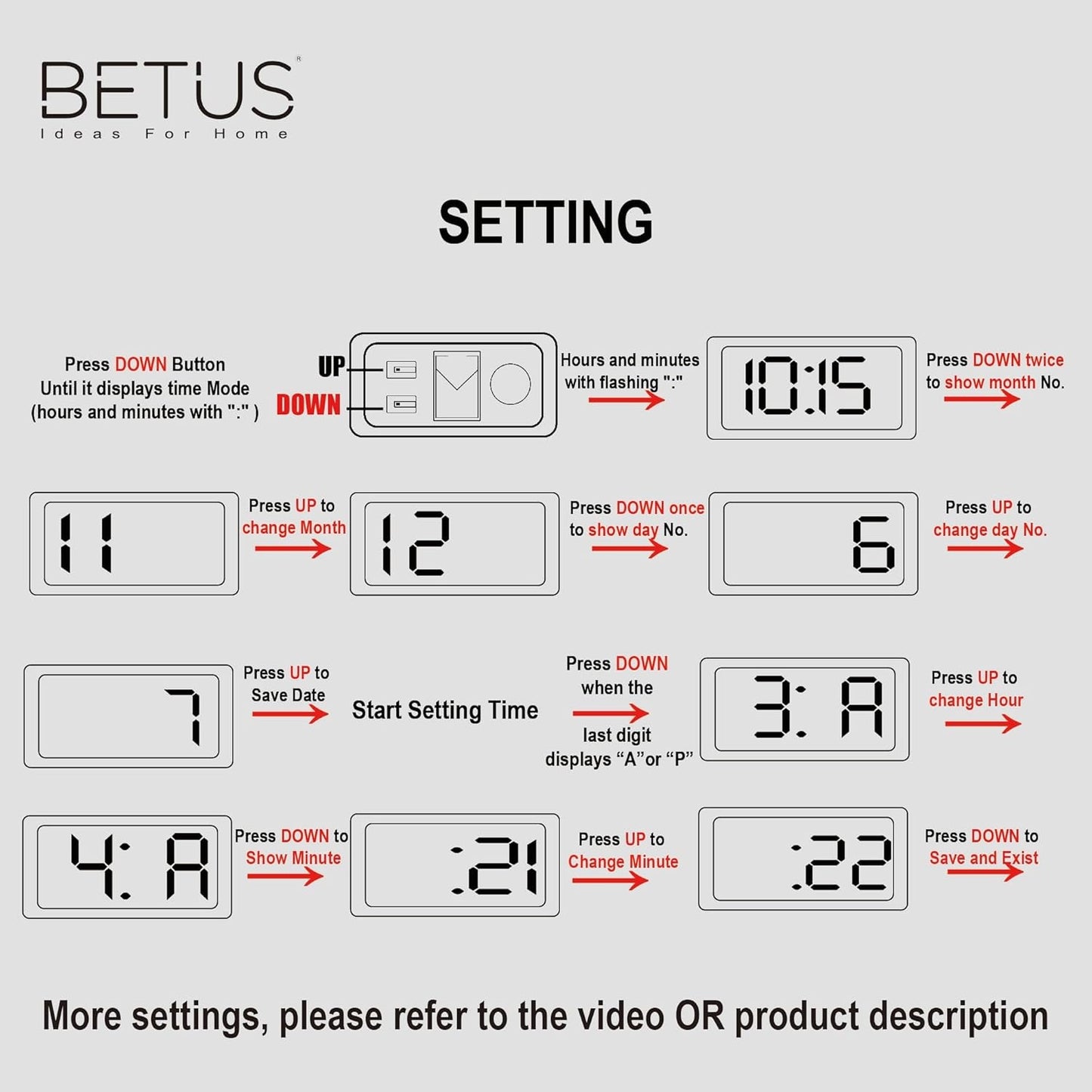 Brand new, Betus Car Dashboard Digital Clock - Vehicle Adhesive Clock with Jumbo Time & Day Display - Mini Automotive Stick On Watch for Car Truck Dashboard & Air Vent(Black Pack of 1)