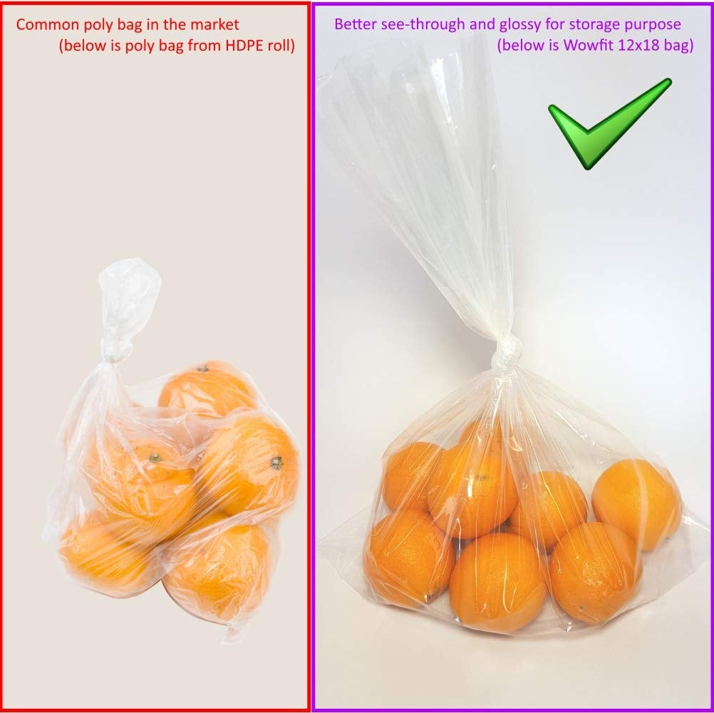 New, Wowfit 100 CT 12x18 inch 1.1 Mil Clear Plastic Flat Open Poly Bags – Great for Bread Loaves, Food Storage, Cotton Candy, Seafood, Trays, Shirts, Hats, and More