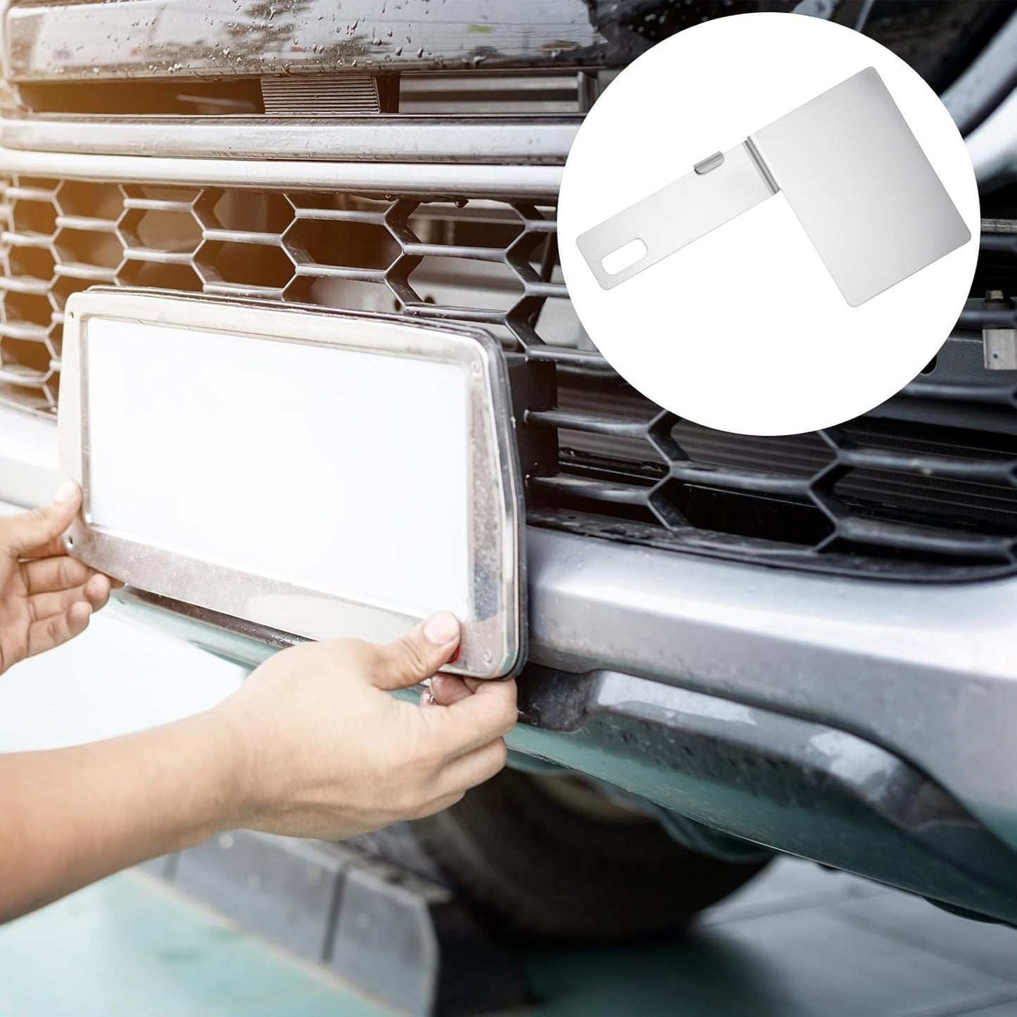 New, Blulu 2 Pcs Hawaii State Safety Check Sticker Plate Stainless Steel License Plate Bracket with 15 Degree Angled Long 1 Holes Vertical License Sticker Bracket Mount