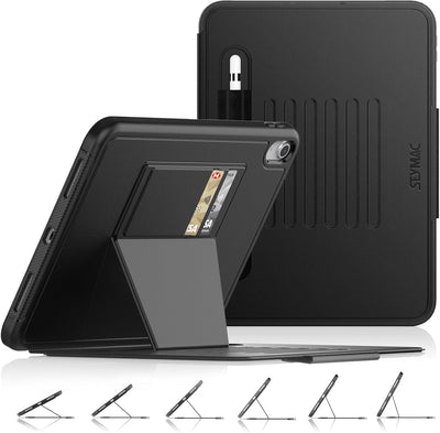 New, SEYMAC stock Case for iPad (A16) 11th/10th Generation 11''/10.9'', Strong Magnetic Auto Sleep Shockproof Case with Absorbing Multi-Angles Stand, Pen Holder, Card Slot (Black)