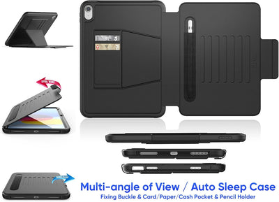 New, SEYMAC stock Case for iPad (A16) 11th/10th Generation 11''/10.9'', Strong Magnetic Auto Sleep Shockproof Case with Absorbing Multi-Angles Stand, Pen Holder, Card Slot (Black)