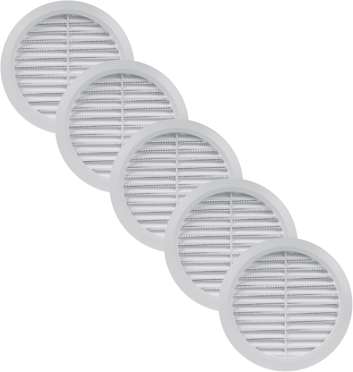New, Vent Systems 5'' Inch - White - Pack of 5 - Soffit Vent Cover - Round Air Vent Louver - Grill Cover - Built-in Insect Screen - HVAC Vents for Bathroom, Home Office, Kitchen