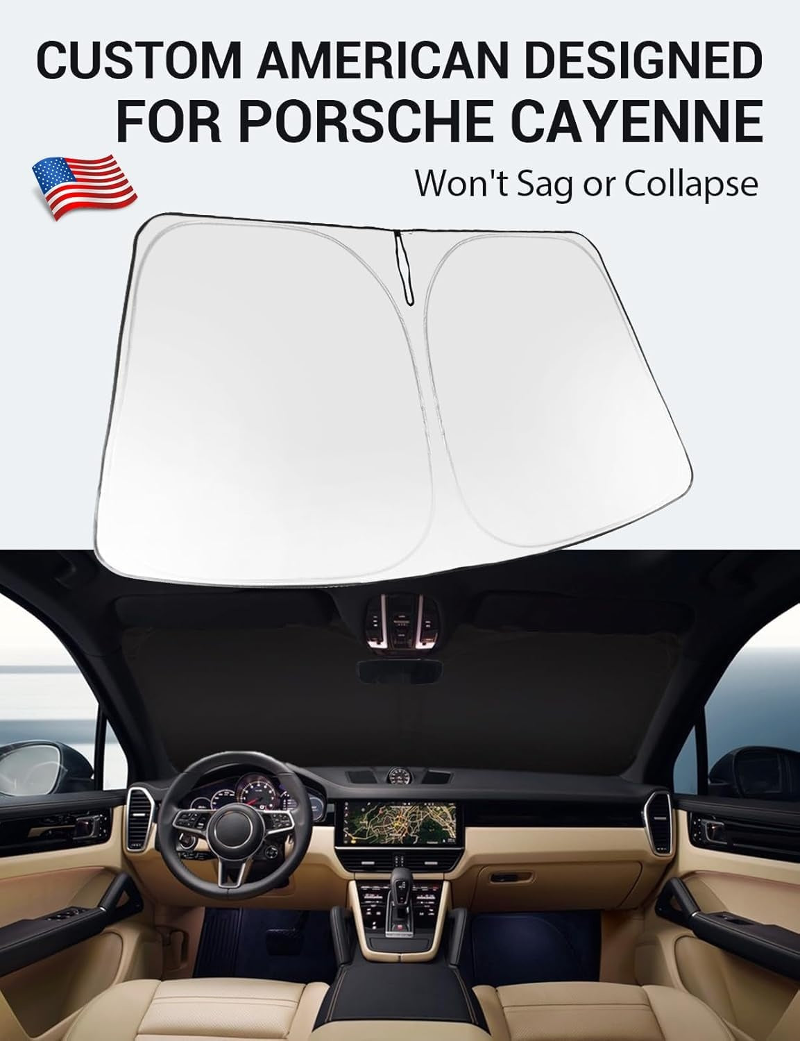 New, Proadsy 2025 Upgrade Windshield Sun Shade Custom Fit 2019–2023 2024 2025 Porsche Cayenne Foldable Front Sunshade Protector Sun Visor Blocks UV Rays Keep Car Cooler